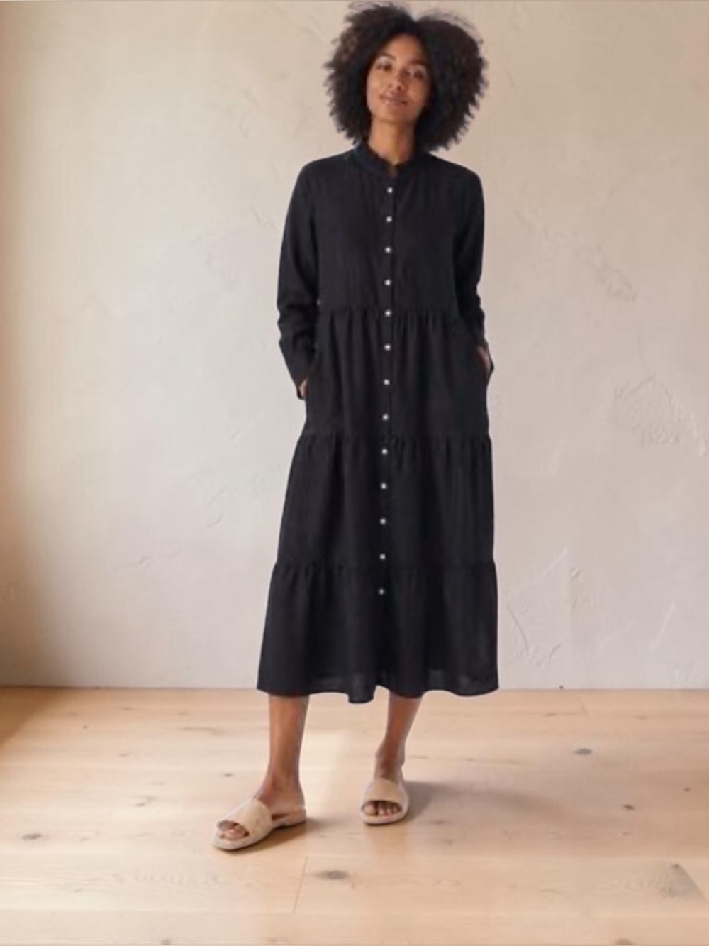 Alice Walk Nantucket, long lined Linen tiered dress, NWT, Black